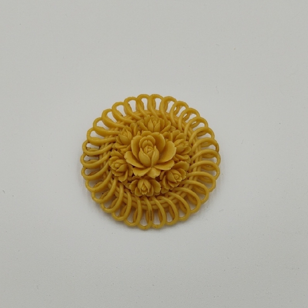 Vintage Carved Celluloid Floral Brooch